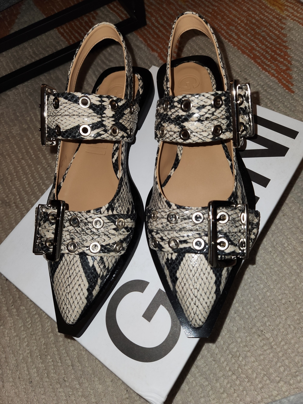 NWT Ganni Snake-Print Buckle Flats eu40 sz10
